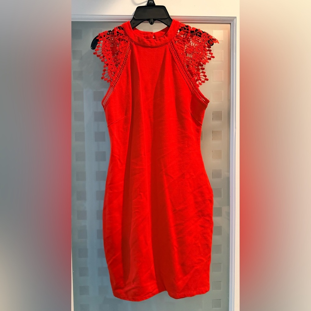 Fashion Nova Vibrant Red Lace Mini Dress